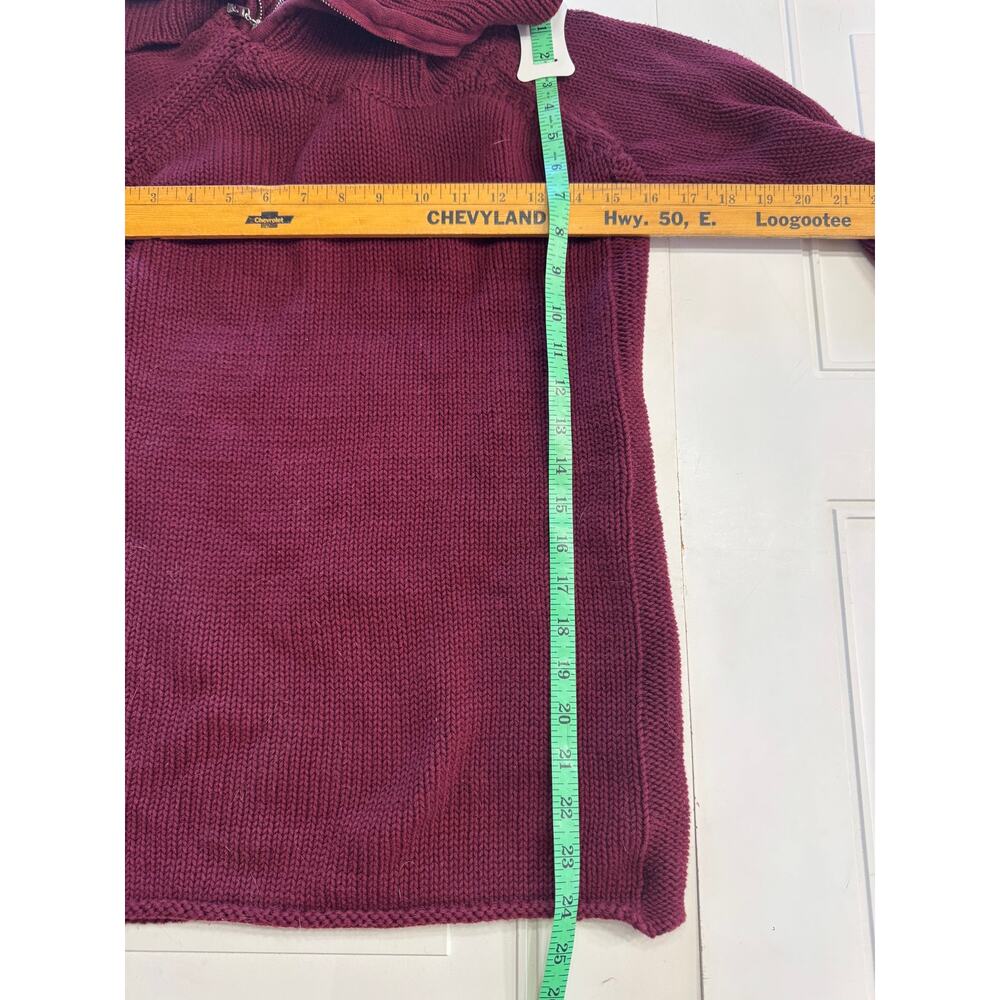 Guess Women's Sz S Burgundy Knit Cowl Neck Sweater Zipper Accent 100% Cotton - Picture 5 of 6